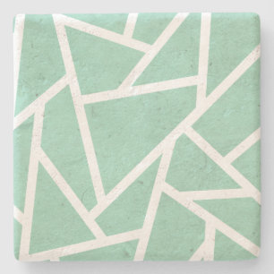 Posavasos De Piedra Patrón de mosaico verde y blanco de la pintura