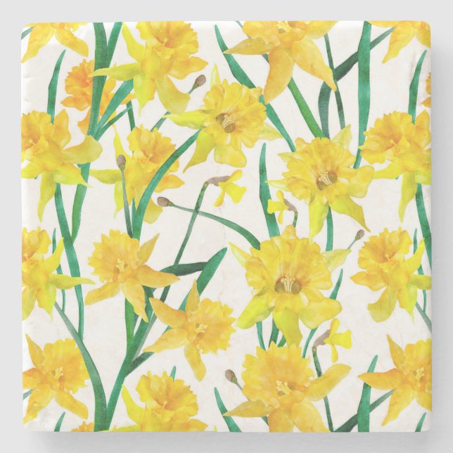Posavasos De Piedra Patrón de Narciso Amarillo (Anverso)