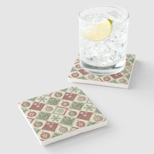 Posavasos De Piedra Patrón de Navidad Cuajado con Parche Vintage
