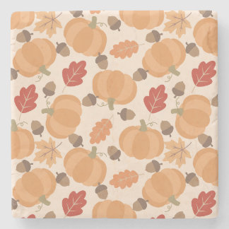 Posavasos De Piedra Patrón de otoño con calabazas, bellotas y hojas