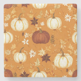 Posavasos De Piedra Patrón de otoño y otoño de la calabaza marrón