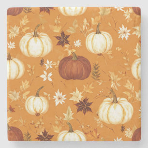 Posavasos De Piedra Patrón de otoño y otoño de la calabaza marrón