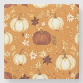 Posavasos De Piedra Patrón de otoño y otoño de la calabaza marrón