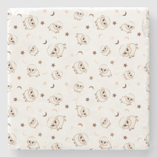Posavasos De Piedra Patrón de ovejas Pastel (Anverso)