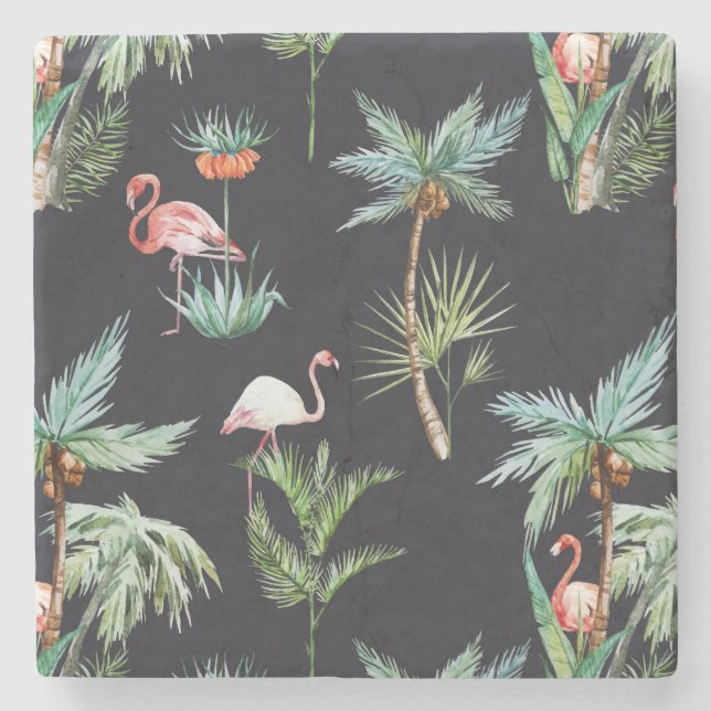 Posavasos De Piedra Patrón de palma de color agua (Anverso)