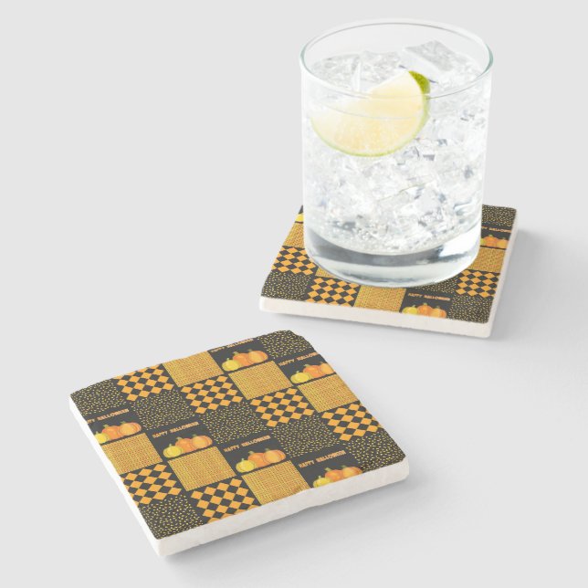 Posavasos De Piedra Patrón de parches de calabaza Halloween (Lateral)