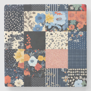 Posavasos De Piedra Patrón de parchwork floral vintage (9)