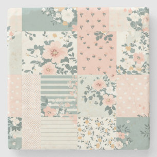 Posavasos De Piedra Patrón de parchwork floral vintage - Pastel (1)