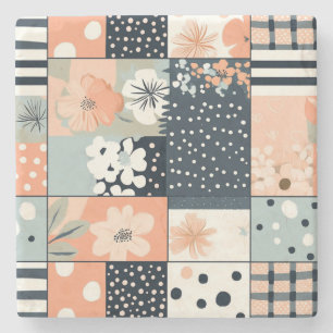 Posavasos De Piedra Patrón de parchwork floral vintage - Pastel (8)