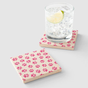 Posavasos De Piedra Patrón De Paws, Paws De Perro, Paws Rosados