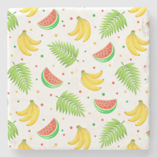 Posavasos De Piedra Patrón de punto de polka de frutas tropicales