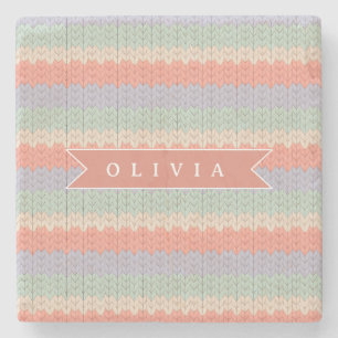Posavasos De Piedra Patrón de punto pastel escandinavo personalizado N