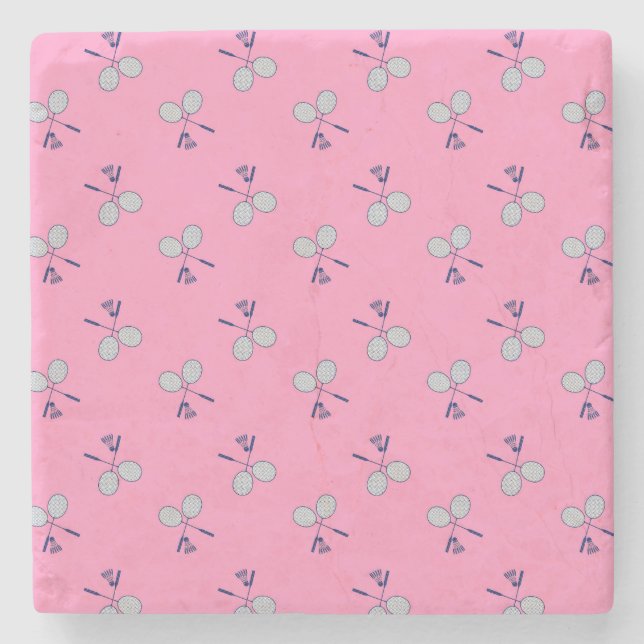 Posavasos De Piedra Patrón de racquet de Badminton rosa (Anverso)