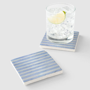 Posavasos De Piedra Patrón de rayas de acuarela azul claro y gris
