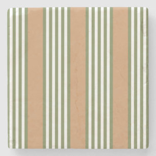 Posavasos De Piedra Patrón de rayas de color verde oliva y blanco con