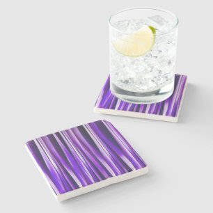 Posavasos De Piedra Patrón de rayas de púrpura real, lila y plata
