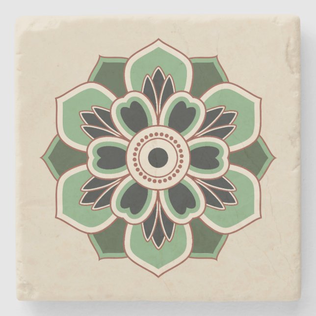 Posavasos De Piedra patrón de rosette verde vintage (Anverso)