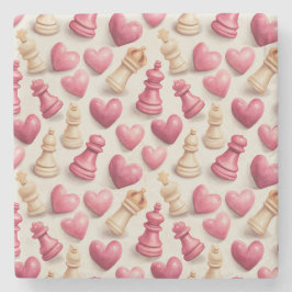 Posavasos De Piedra Patrón de San Valentín Ajedrez y Corazones