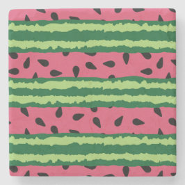 Posavasos De Piedra Patrón de sandía cúpula rosa y verde