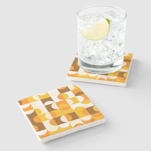 Posavasos De Piedra Patrón de semicírculos marrón blanco naranja amari