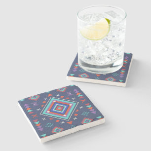 Posavasos De Piedra Patrón de Superficie Geométrico Boho Turquesa Mari
