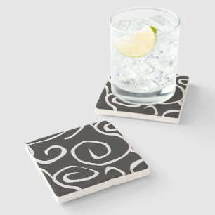 Posavasos De Piedra Patrón de Swirls, Patrón Swirl, Blanco y Negro