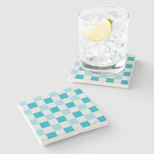 Posavasos De Piedra Patrón De Tablero Blanco Y Azul