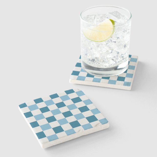 Posavasos De Piedra Patrón De Tablero Blanco Y Azul (Lateral)