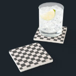 Posavasos De Piedra Patrón de tablero de cheques retro negro blanco<br><div class="desc">Diseño Guay fresco de estampado a cuadros,  decoración moderna de diseño interior para casa,  sala de estar,  sala de guardería,  habitación para niños. Cortinas coloridas a cuadros,  alfombra,  estuche de teléfono. Idea de diseño de tendencia de los años 70 y 60. Verificadores en blanco y negro</div>