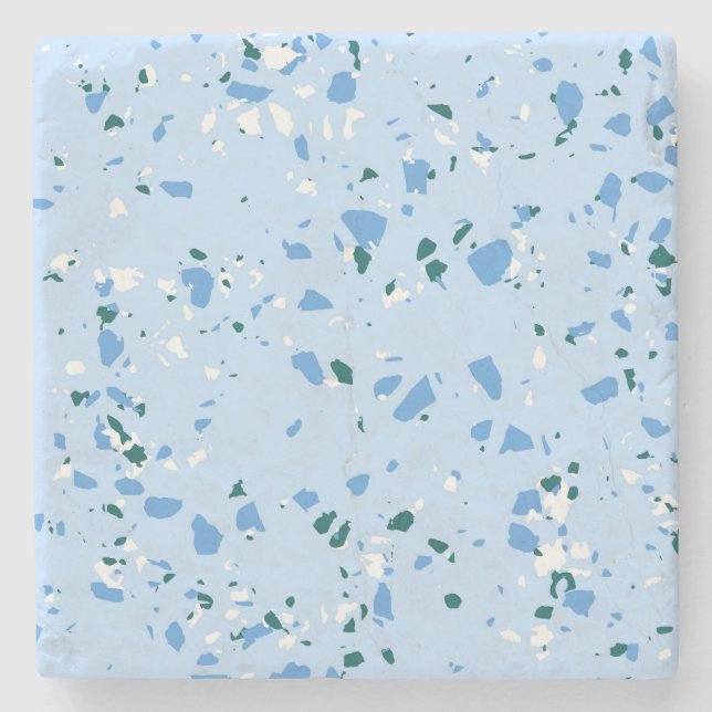Posavasos De Piedra Patrón de Terrazzo Azul (Anverso)