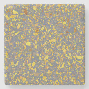 Posavasos De Piedra Patrón de Terrazzo Dorado Moderno