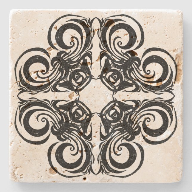 Posavasos De Piedra Patrón de tinta negra del Rosa del desierto (Anverso)