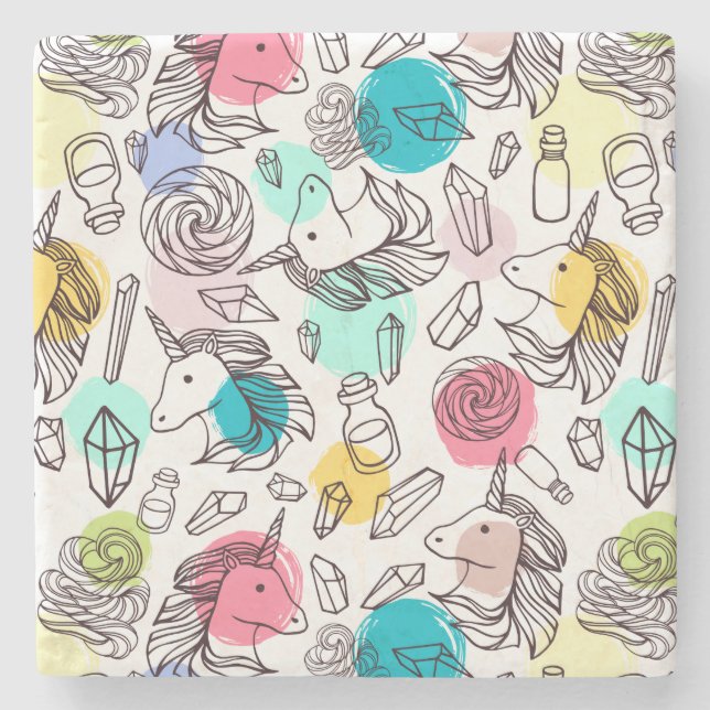 Posavasos De Piedra Patrón de unicornio de Bonito corto (Anverso)