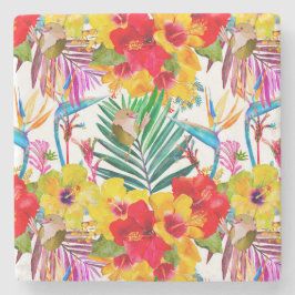 Posavasos De Piedra Patrón de verano de hibisco tropical