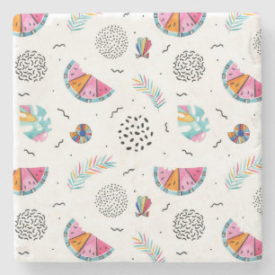 Posavasos De Piedra Patrón de verano tropical estilo Memphis