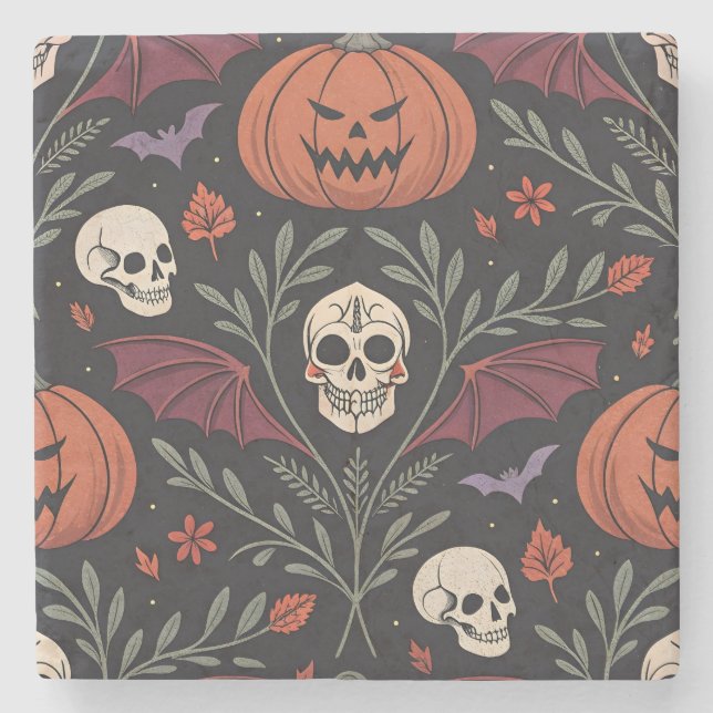 Posavasos De Piedra Patrón de vibraciones de Halloween (Anverso)