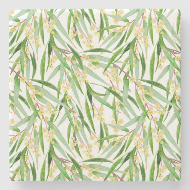 Posavasos De Piedra Patrón de Wattle de Australia (Anverso)