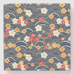 Posavasos De Piedra Patrón elegante sin soldadura de flores de cerezo 