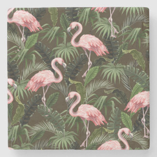 Posavasos De Piedra Patrón Flamingo Tropical: Hojas Vintage