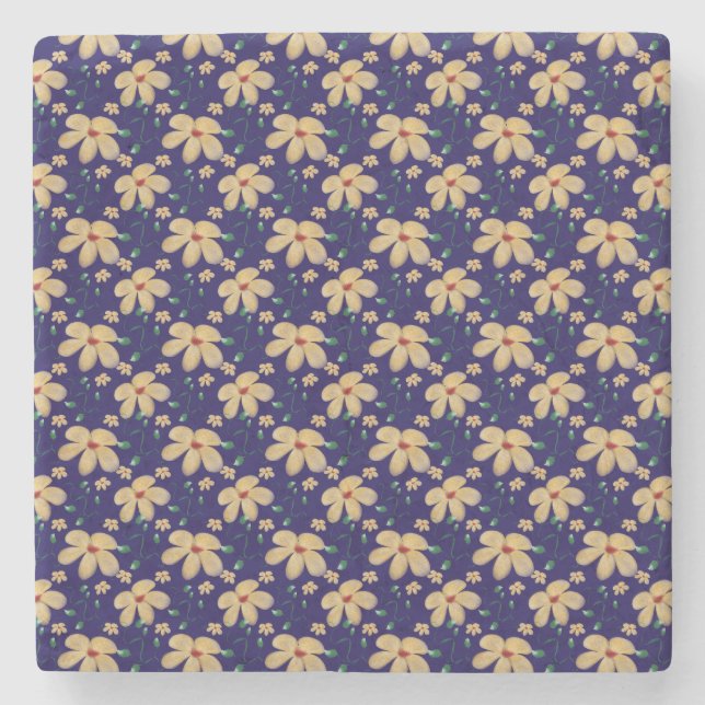 Posavasos De Piedra Patrón floral amarillo (Anverso)