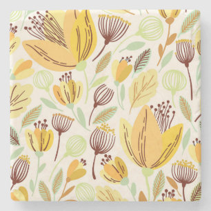 Posavasos De Piedra Patrón floral amarillo con mano corta