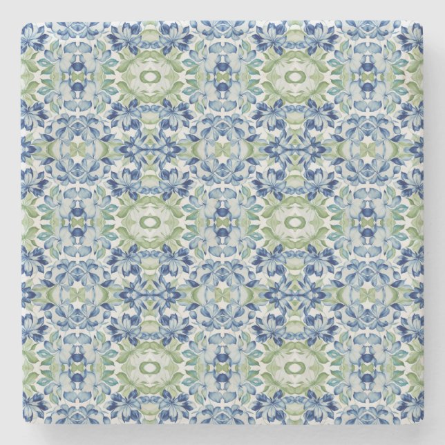 Posavasos De Piedra Patrón floral Blue Greem BOHO (Anverso)