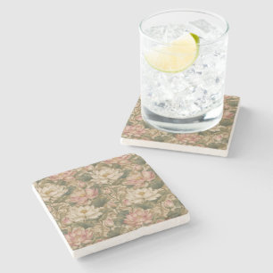 Posavasos De Piedra Patrón floral botánico de loto de agua vintage