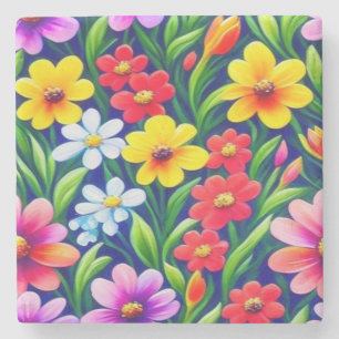 Posavasos De Piedra Patrón floral colorido