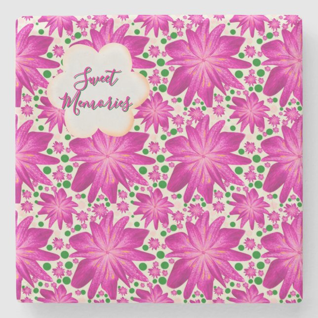Posavasos De Piedra Patrón floral continuo de rosa caliente personaliz (Anverso)