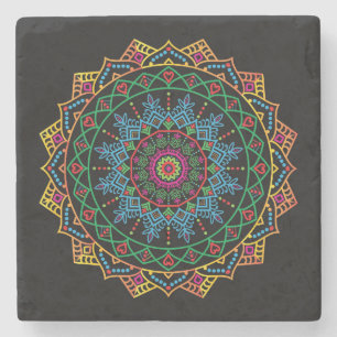 Posavasos De Piedra Patrón floral de Guay y Mandala colorido