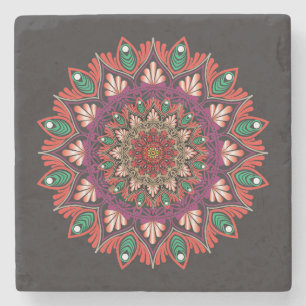 Posavasos De Piedra Patrón floral de Guay y Mandala colorido