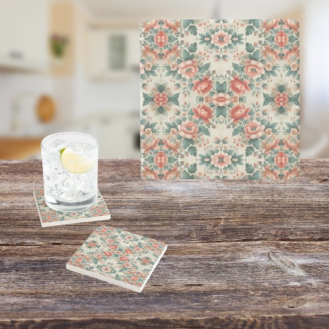 Posavasos De Piedra Patrón floral de la cabaña de campo (Subido por el creador)