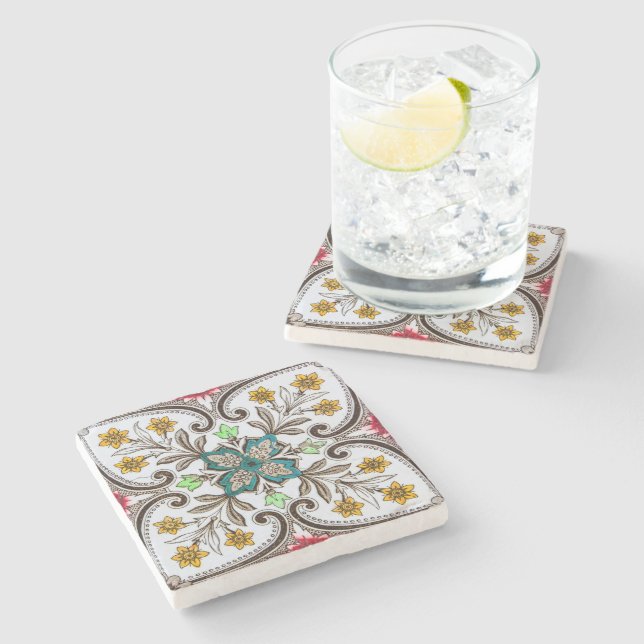 Posavasos De Piedra Patrón floral de Peranakan (Lateral)
