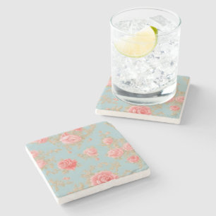 Posavasos De Piedra Patrón floral de rosas rosadas